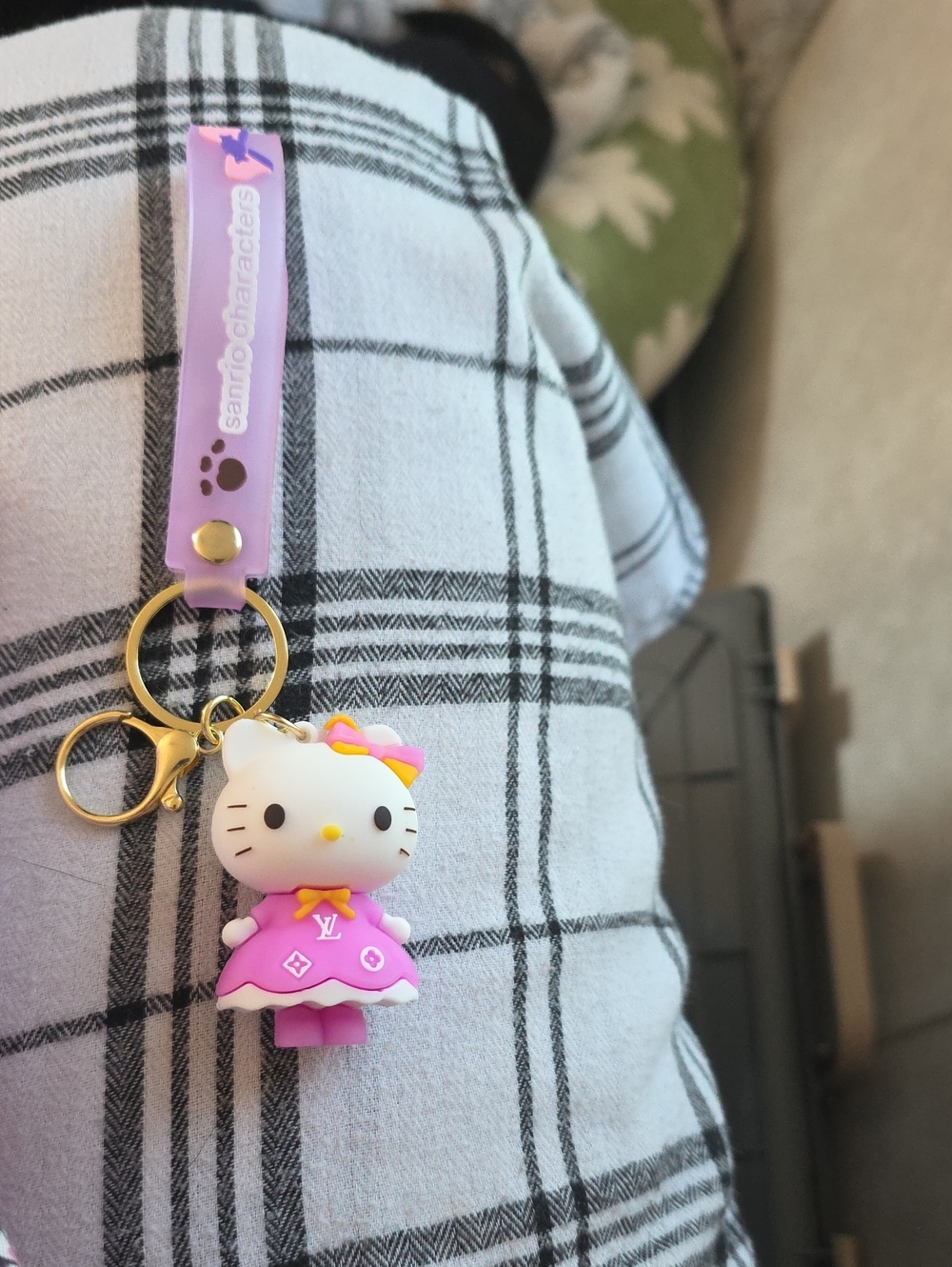 Sanrio Hello Kitty Purple Pink Dress Keychain with Gold Hardware